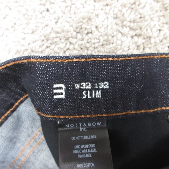Mott & Bow Jeans Mens 32x32 Blue Slim Dark Wash Straight Zip Fly Denim Pants - Picture 8 of 11